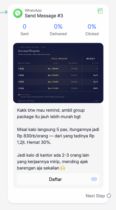 Pesan ketiga: pengingat harga paket grup.